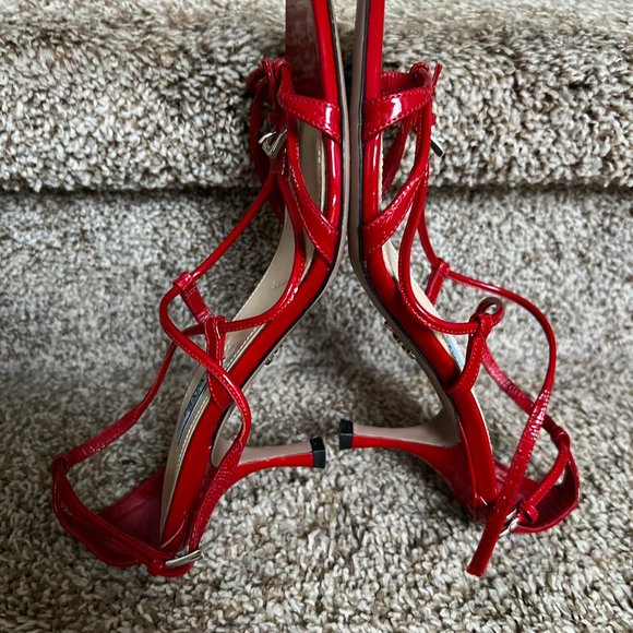 Prada Women's Red Patent Leather Strap Shoes. - Picture 10 of 13
